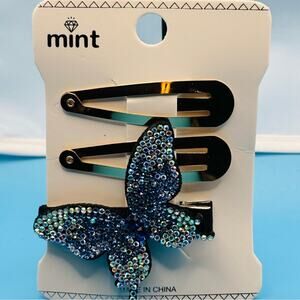Mint Sparkling Blue and Gold Butterfly Clip Set